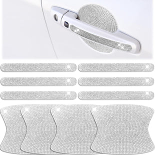 10 Pieces Bling Car Accessories for Women Bling Car Door Handle Protector Door Handle Covers for Car Rhinestone Car Bowl Protector Accessories Women Stickers(Silver)