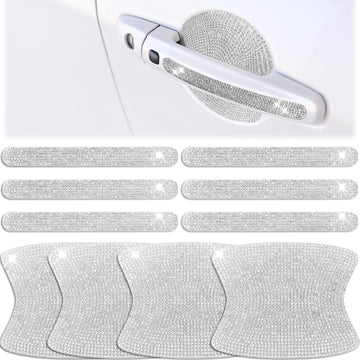 10 Pieces Bling Car Accessories for Women Bling Car Door Handle Protector Door Handle Covers for Car Rhinestone Car Bowl Protector Accessories Women Stickers(Silver)