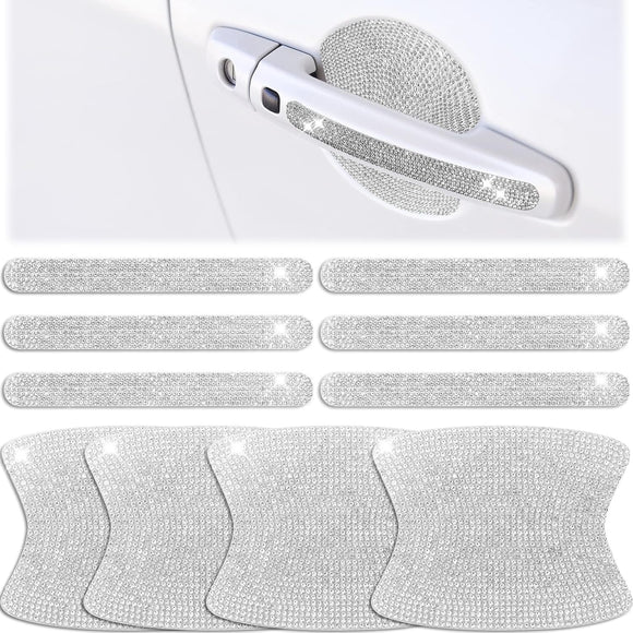 10 Pieces Bling Car Accessories for Women Bling Car Door Handle Protector Door Handle Covers for Car Rhinestone Car Bowl Protector Accessories Women Stickers(Silver)