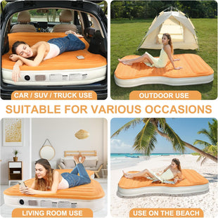 SUV Air Mattress with Built-in Pump & 2 Pillows Thickened Flocked PVC Quick 90-Seconds Inflation Air Bed Portable & Durable Car Air Bed for Camping Travel Truck