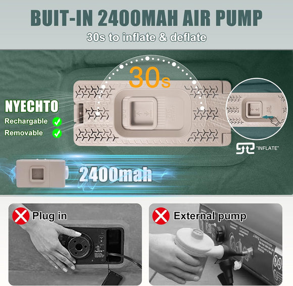 Self Inflating Sleeping Pad with Electric Pump 3.14 Ultra-Thick Memory Foam Sleeping Mats for Camping Easy Inflate&Deflate 9.5 R-Value Insulated Camping Mattress Pad with Pillow for Car Travel Tent