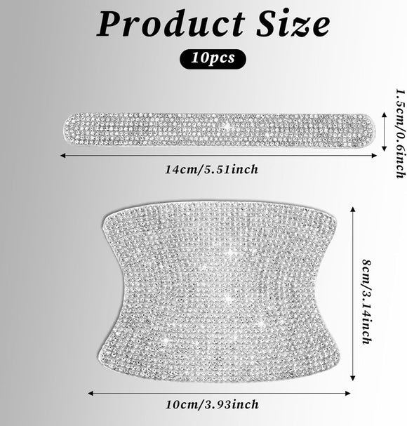 Crystal Car Door Handle Scratches Protector - 10PCS Silver Rhinestone Stickers - Bling Auto Accessories for Women