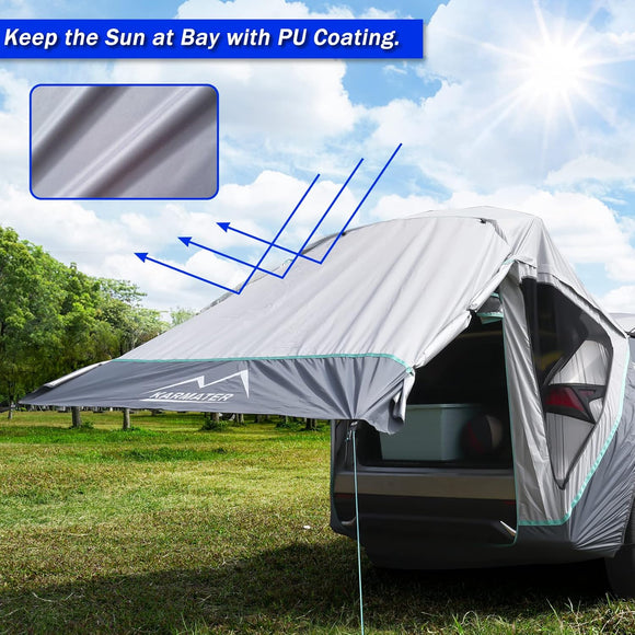 SUV Tailgate Tent with Poles &Three Sides Awning Shade & Transmittance Mosquito Net Hatchback Camping Sunproof Car Tenting Universal SUV Windproof Camping Gear Tent Outdoor Travel