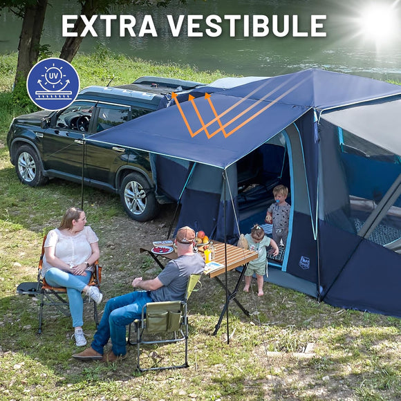 5-9 Person SUV Tent with Screen Porch and Awning for Family Camping Weather Resistant and Portable Van or Car Tent Includes Rainfly and Storage Bag 13 W X 10 L X 7.1 H Blue