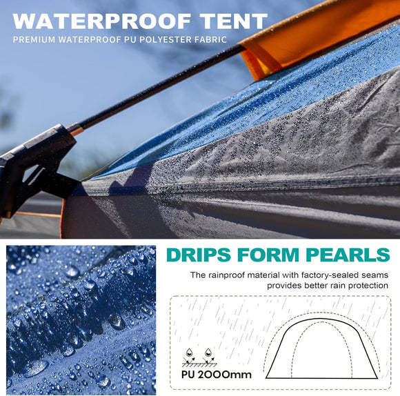 SUV Tent for Camping Waterproof PU2000mm Fits 5-8 People Spacious Double Layer Design Includes Rainfly & Storage Bag 8FT L x 8FT W x 7.2FT H Blue