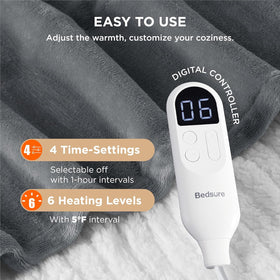 Heated Blanket Throw Blanket - Fast Heating Electric Blanket GentleSoft Flannel Heated Throw with 4 Time Settings 6 Heating Settings Warm Gifts for Grandma (50x60 inches Grey) - 0