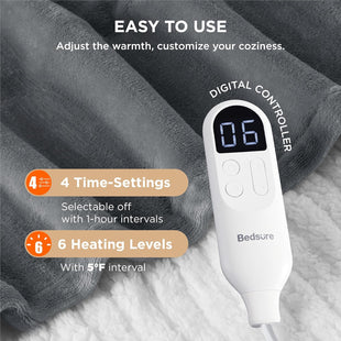 Heated Blanket Throw Blanket - Fast Heating Electric Blanket GentleSoft Flannel Heated Throw with 4 Time Settings 6 Heating Settings Warm Gifts for Grandma (50x60 inches Grey)