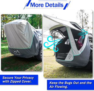 SUV Tailgate Tent with Poles &Three Sides Awning Shade & Transmittance Mosquito Net Hatchback Camping Sunproof Car Tenting Universal SUV Windproof Camping Gear Tent Outdoor Travel