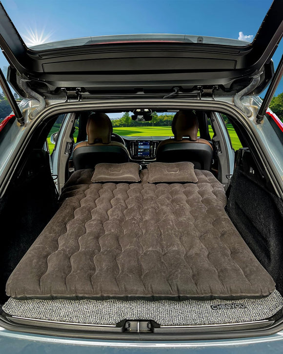 SUV Air Mattress Inflatable SUV Mattress Bottle and Phone Holder Thickened Flocking & PVC Surface Car Air Mattress with Electric Air Pump Travel Mattress for Car Camping Road Trip (Black)