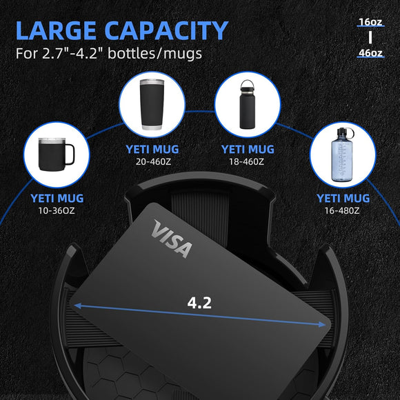 Car Cup Holder Expander Cup Holder Extender Adapter for Car with Expandable Base Fits Yeti 20/26/30/46oz Hydroflask 32/40oz Large Water Bottles in 2.8-4.2 (16-46oz)