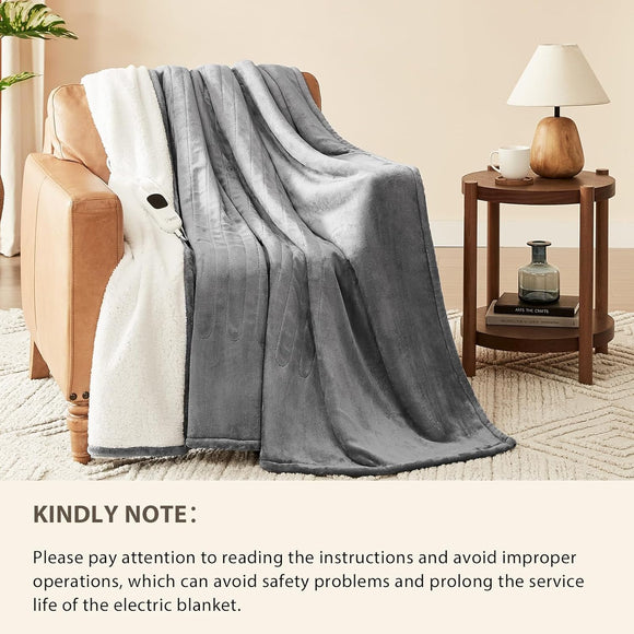 Heated Blanket Electric Throw - 50x60 Heating Blanket Throw 1/2/4/6/8 Hours Auto-Off 10 Heat Level Over-Heat Protection Flannel Sherpa ETL Certification