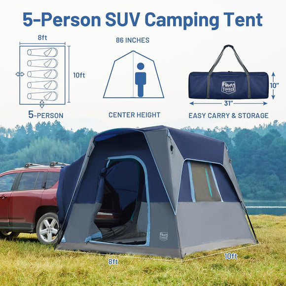 5 Person SUV Tent Weather Resistant Portable for Car SUV Van Camping Includes Rainfly and Storage Bag 10 W X 8 L X 7.1 H Blue