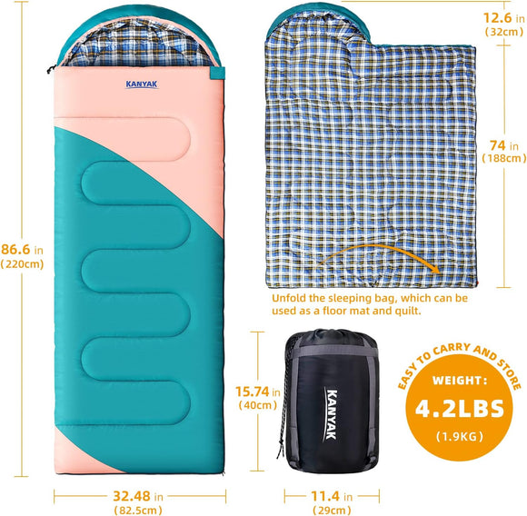 Camping 32 Sleeping Bags for Adults Kids Teens Cold Weather Warm Sleeping Bag Winter for 3-4 Season Camping Camping Gear Equipment Traveling and Outdoors