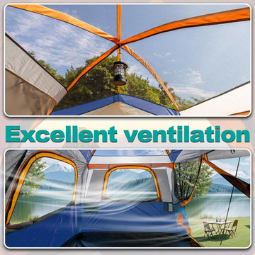 SUV Tent for Camping Waterproof PU2000mm Fits 5-8 People Spacious Double Layer Design Includes Rainfly & Storage Bag 8FT L x 8FT W x 7.2FT H Blue - 0