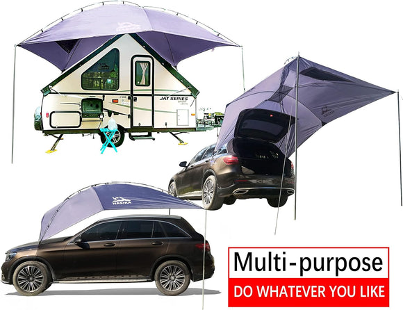Versatility Camping Tent for Truck Bed SUV RVing Van Trailer and Overlanding Portable Teardrop Awning Canopy Tear Resistant Tarp with 2 Sandbag