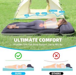 SUV Air Mattress with 2 Pillows Thickened and Flocked Car Bed Portable Travel Pad for Camping & Road Trips Quick Inflate & Deflate with External Pump Blue-Black and Cool Gray