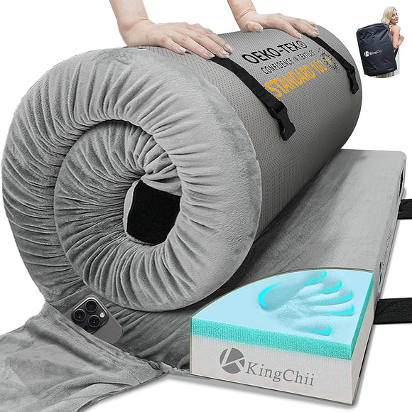 CertiPUR-US Memory Foam Camping Mattress Portable Roll Up Travel Sleeping Pad & Floor Mattress Cot Guest Bed for Sleepover with Waterproof Cover & Travel Bag