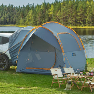 SUV Tent for Camping with Rainfly Double Door Design Car Tent with Aluminum Poles SUV Tailgate Tent with Waterproof PU2000mm Double Layer for 4-8 Person Orange