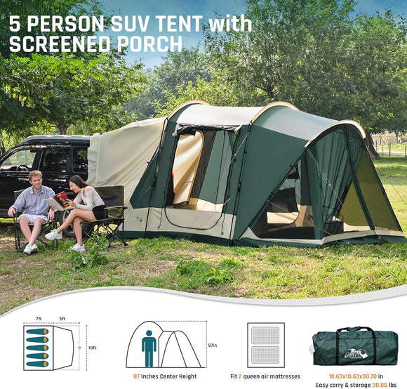 SUV Tent with Screen Porch 5 Person Car Tents for Camping SUV Tailgate Tent for Outdoor Van Car Camping with Movie Screen 12x10x87in(H)
