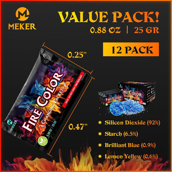 Fire Color Changing Packets - Fire Pit Campfires Outdoor Fireplaces Bonfire - Fire Color - Perfect Fire Camping Accessories for Kids & Adults (12 Pack)