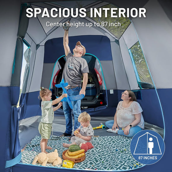 5-9 Person SUV Tent with Screen Porch and Awning for Family Camping Weather Resistant and Portable Van or Car Tent Includes Rainfly and Storage Bag 13 W X 10 L X 7.1 H Blue