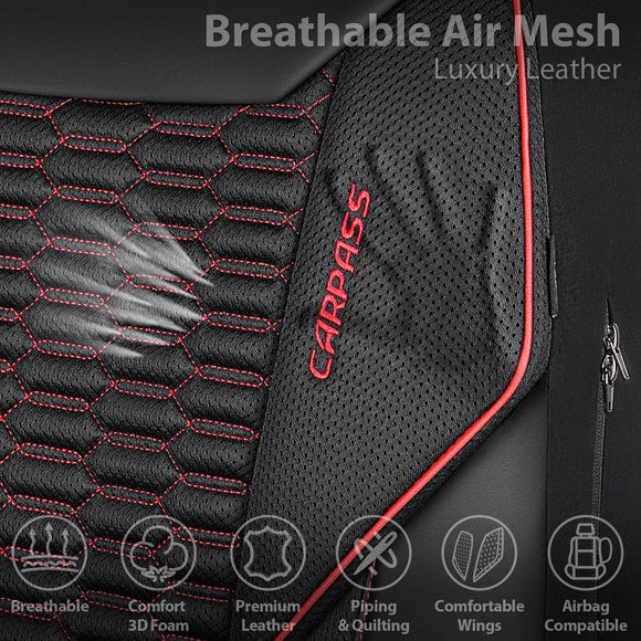 3D Foam Mesh Leather Car Seat Covers Front Seats Air Cool Mesh Front Seat Covers for Car Universal Fit for SUV Truck Sedan Automotive Armrest Airbag Compatible Black and Red