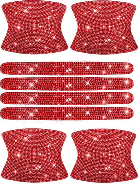8pcs Bling Car Door Handle Protector Stickers Crystal Rhinestone Glitter Car Door Handles Cup Scratch Protectors Decals Universal (Red)