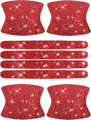 8pcs Bling Car Door Handle Protector Stickers Crystal Rhinestone Glitter Car Door Handles Cup Scratch Protectors Decals Universal (Red)
