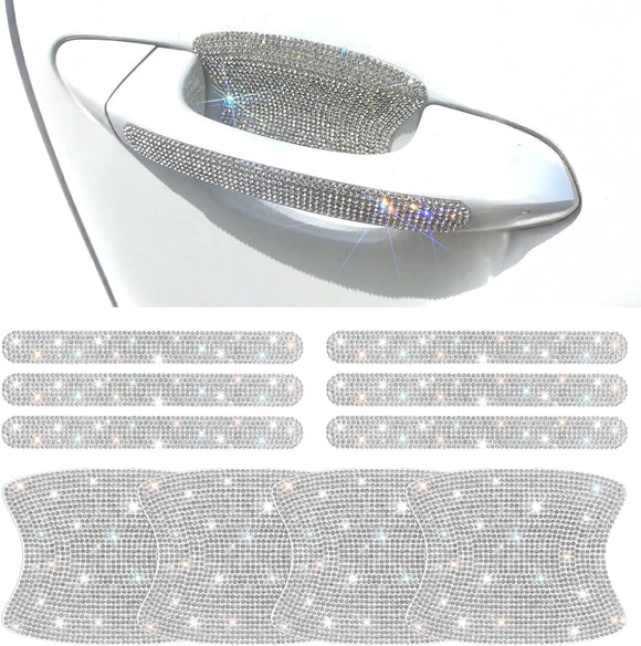 10 PCS Bling Car Door Handle Protector Shiny Crystal Rhinestone Anti-Scratch Universal Cars Door Handle Protective Cover Glitter Auto Accessories for Women (White)