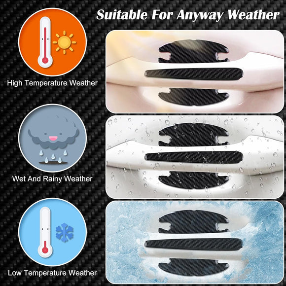 16PCS Car Door Handle Scratch Protector Set- 8PCS Clear Transparent & 8PCS Carbon Fiber Sticker Guard Cover Avoiding Scratches Auto Accessories for SUV Cars
