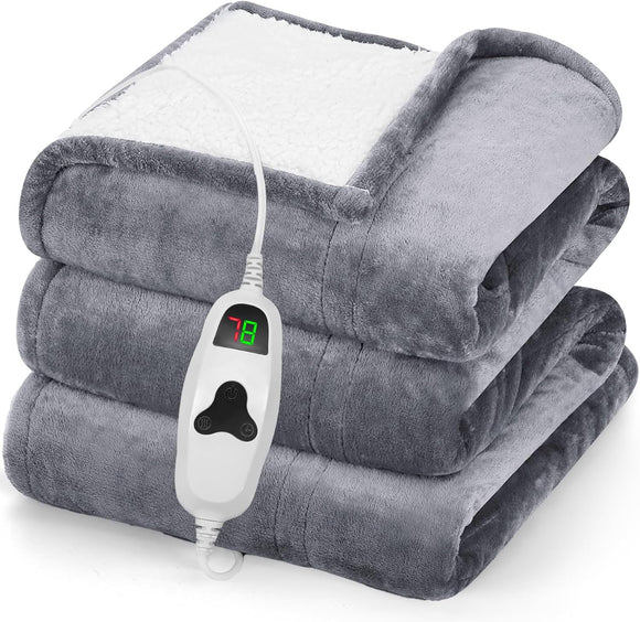 Heated Blanket Electric Throw 50X60 Heating Blanket with 10 Heat Levels 8 Hours Auto-Off Overheat Protection Fall & Winter Lap Office Chair Blanket Dorm Room Grandma Gift ETL Misty Grey