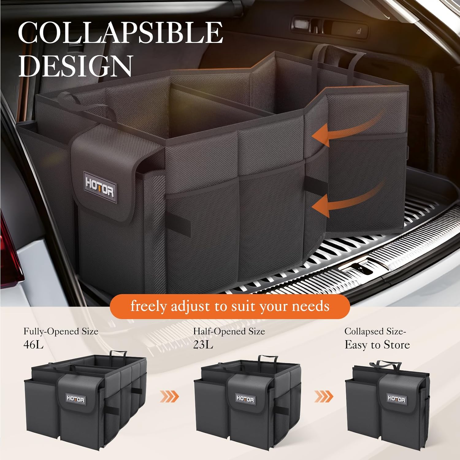 Trunk Organizer for Car - Car Organizer, Foldable Trunk organizer for SUVs & Sedans, Sturdy Car Organization for Car Accessories, Tools, Sundries, Black, 2 Compartments, 21.3"?12.6"?10.6"
