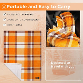 Heated Car Blanket 12-Volt Electric Blanket for Car Truck SUV RV Portable Heated Throw for Camping Orange Buffalo Plaid 59 x 43 - 0