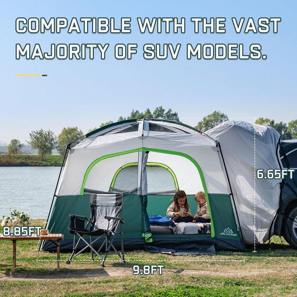 SUV Tents for Camping 6 Person Waterproof Car Family Camping Tent with Tailgate Attachment for SUV Jeep Truck with Cap Easy Setup Large Tent for Outdoor Camping Dark Green