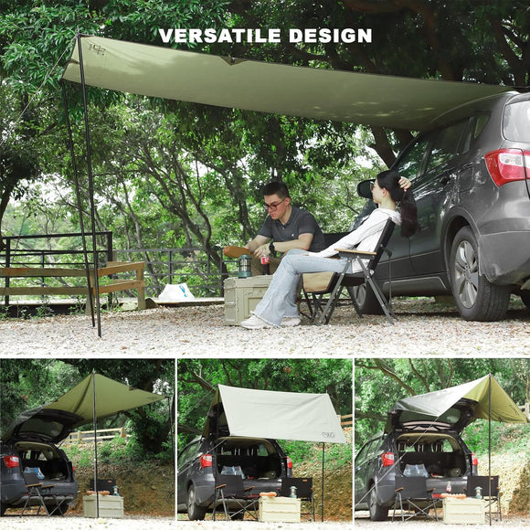 Portable Car Awning for SUV Vehicle Awning for Camping Van Truck Neednt Roof Rack Hardwares Waterproof UV50+ 10 x 5.6 ft