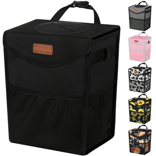 Car Trash Can with Lid Cute Leakproof Car Trash Garbage Bag Hanging Vehicle Trash Bin Small Portable Automotive Garbage Cans Organizer for Back/Front Seat/Console(Trapezoid Black)