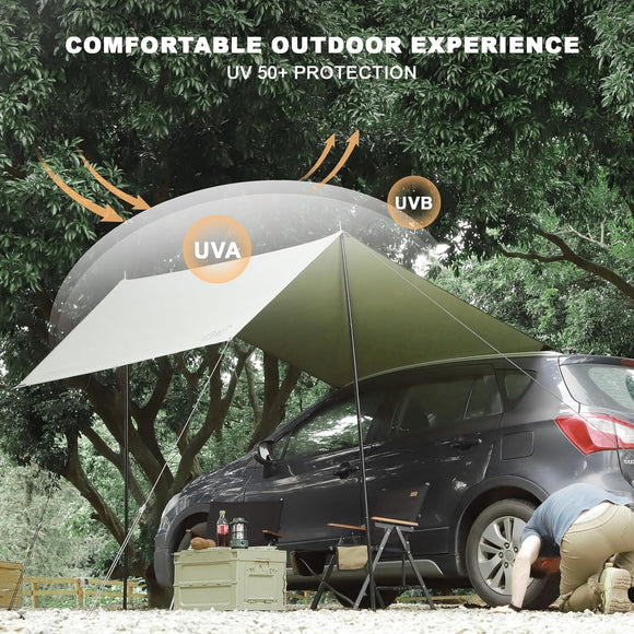 Portable Car Awning for SUV Vehicle Awning for Camping Van Truck Neednt Roof Rack Hardwares Waterproof UV50+ 10 x 5.6 ft