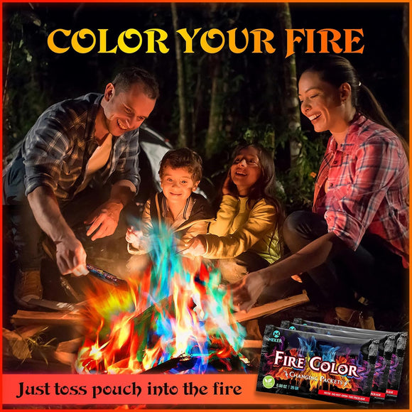 Fire Color Changing Packets - Fire Pit Campfires Outdoor Fireplaces Bonfire - Fire Color - Perfect Fire Camping Accessories for Kids & Adults (12 Pack)