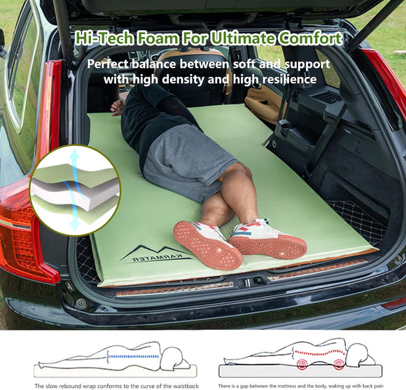 Self Inflating Car Sleeping Pad for Camping Thick Memory Foam Car Camping Mattress with Pillow 9.0 R-Value SUV Mattress Camping Bed Suitable for Cargo Travel Hiking Backpacking