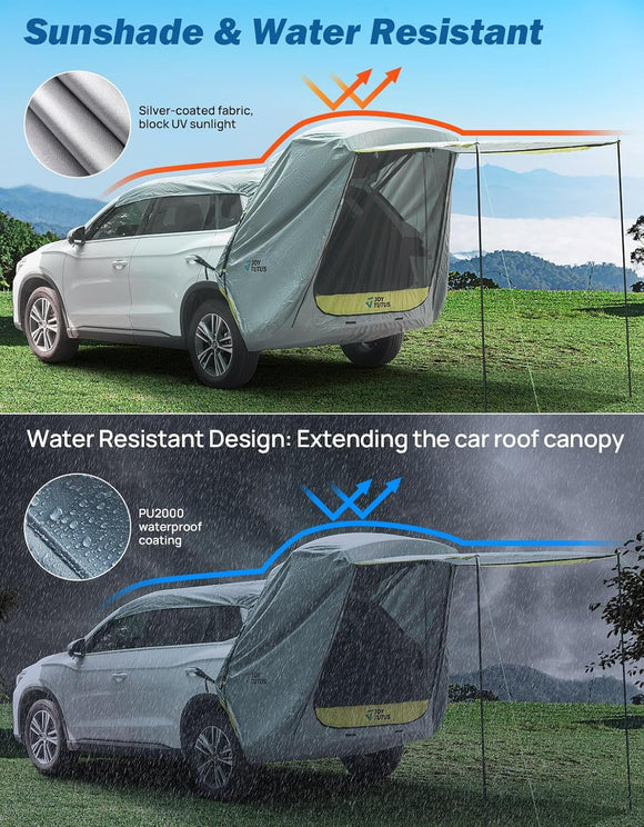 SUV Tailgate Tent with Awning Shade Car Roof Canopy and Poles Water Resistant Camping Tent Outdoor Travel Preferred Universal Fit Most SUV- Green