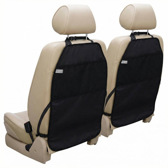 Car Seat Protector Large Kick Mat 2 Pack Durable Water Resistant Auto Seat Back Covers with 2 Mesh Pockets Protection Against Dust Mud Scratches (Black 2-Pack)