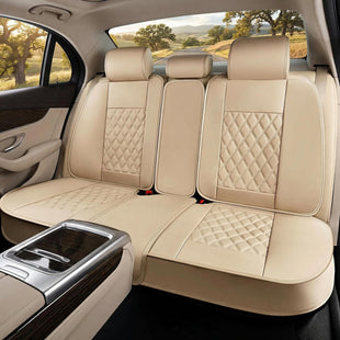 Beige Back Seat Cover Adjustable Leather Rear Seat Cover Car Back Seat Cover with Breathable Non-Slip Universal Fit for Most Cars Sedan SUV Pickup Truck (Back Row/Beige)