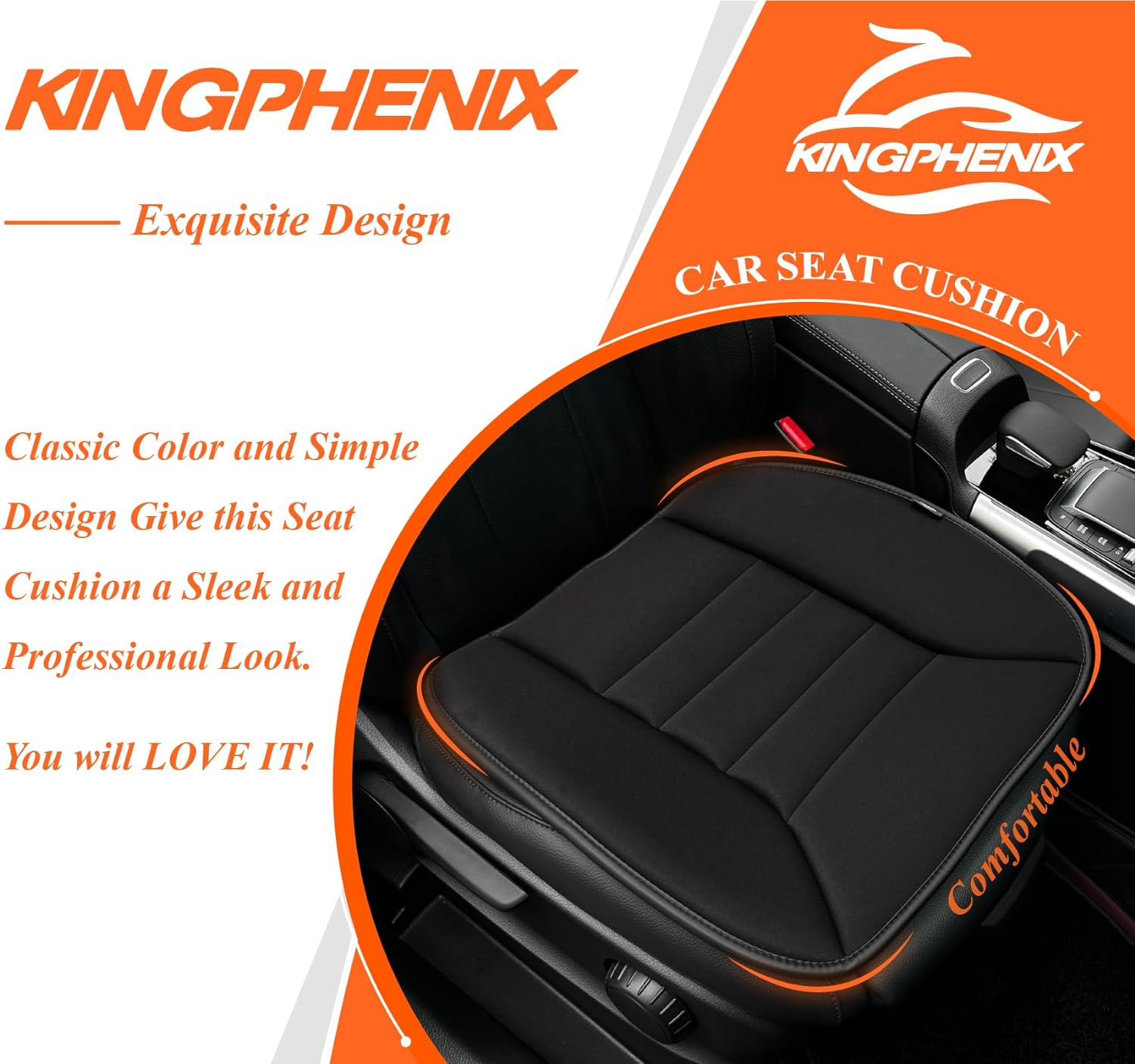 Car Seat Cushion with 1.2inch Comfort Memory Foam, Seat Cushion for Car and Office Chair (Black)