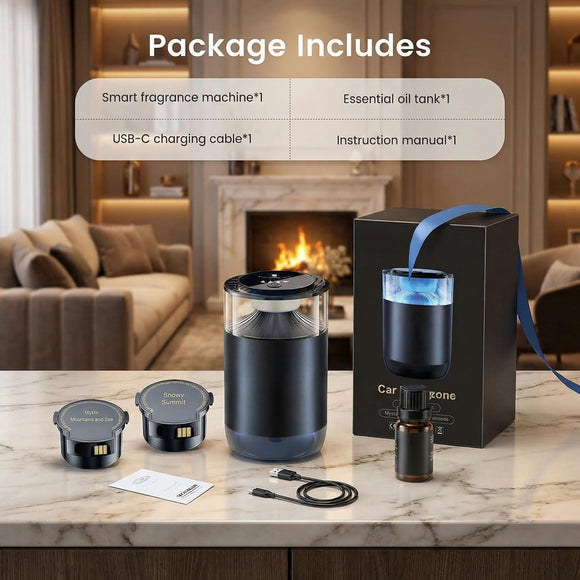 Car Air Freshener Car Diffuser with Smart Spray Modes (4 Settings) & Essential Oil Monitor 1600 Sprays USB-C Rechargeable Auto On/Off 2 Scents Refills Car Scent with Ambient Light