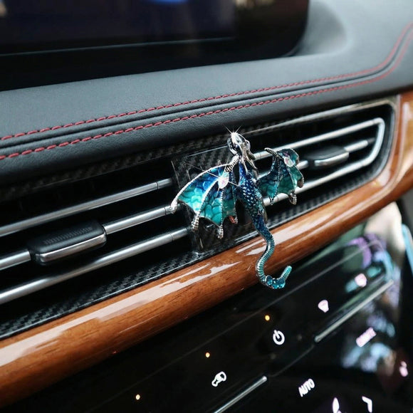 Bling Wyvern Car Air Freshener Vent Clips 2pcs Alloy Blue Enamel Dragon Vent Clips Car Accessories Refillable Car Diffuser with Felt Mads Coffee Fragrance Tablets