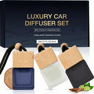 Car Air Freshener Hanging 3 Pack Wood Car Freshener - Sandalwood & Teakwood & Cologne Scents Car Fresheners Long Lasting Up to 60 Days Car Air Freshener Men 0.27 FL OZ/8ML