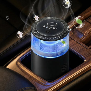 Smart Car Air Freshener Ambient Light & Mist Fragrance 2 Pack Refill for 6 Months Auto On/Off 3 Adjustable Modes Black Air Freshener Perfect for Car Bedroom Office Restrooms. (Mystic Ice)