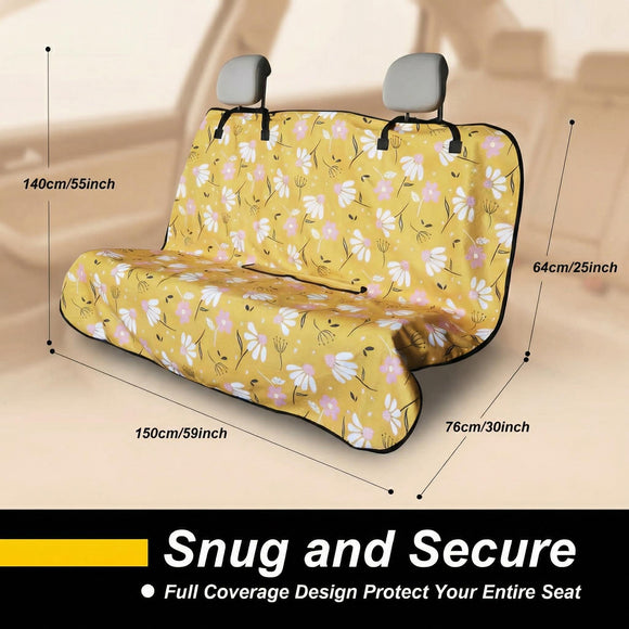 Back Seat Cover for Car Trucks Van SUV Waterproof Rear Bench Towel Seat Covers for Dogs and Kids Automotive Backseat Protector (Chamomile and Yellow)