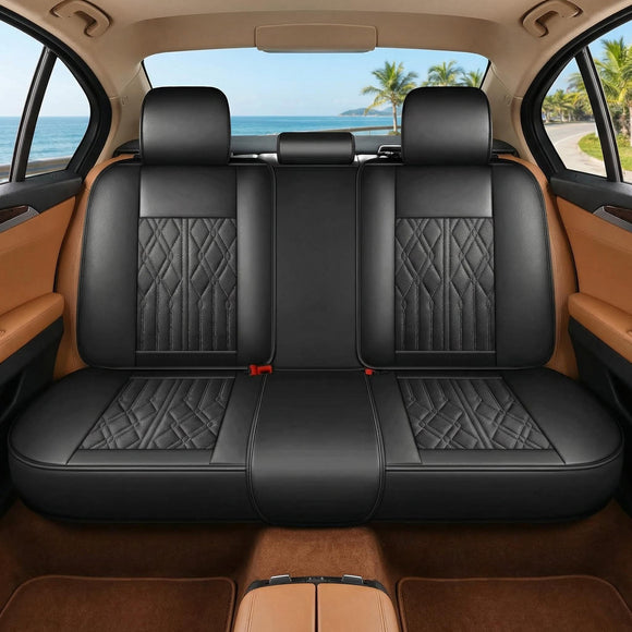 Leather Back Row Seat Covers Waterproof Rear Split Bench Car Seat Covers Vehicle Seat Cushion Cover Protector Universal Fit for Most Cars Sedan SUV Pickup Truck(Back Row/Black)