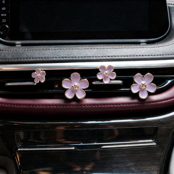 Cute Flowers Air Vent Clips Car Air Freshener 4pcs Purple Girly Daisy Flower Car Accessories for Women Lavender Car Decorations Refillable Clips On Air Freshener